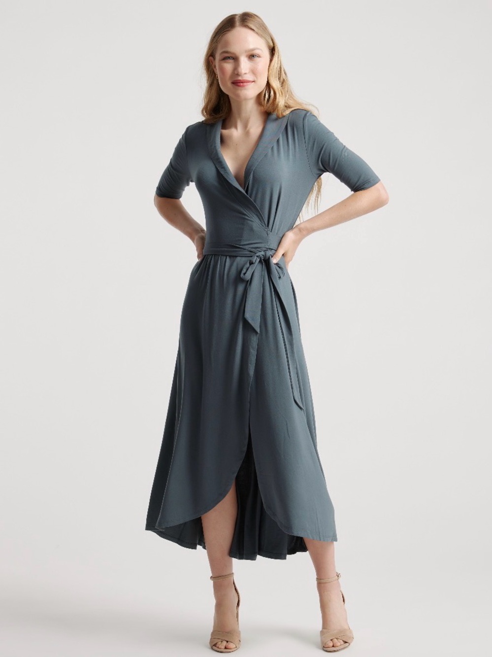 Quince Tencel Jersey Midi Wrap Dress Dark Olive Green Medium